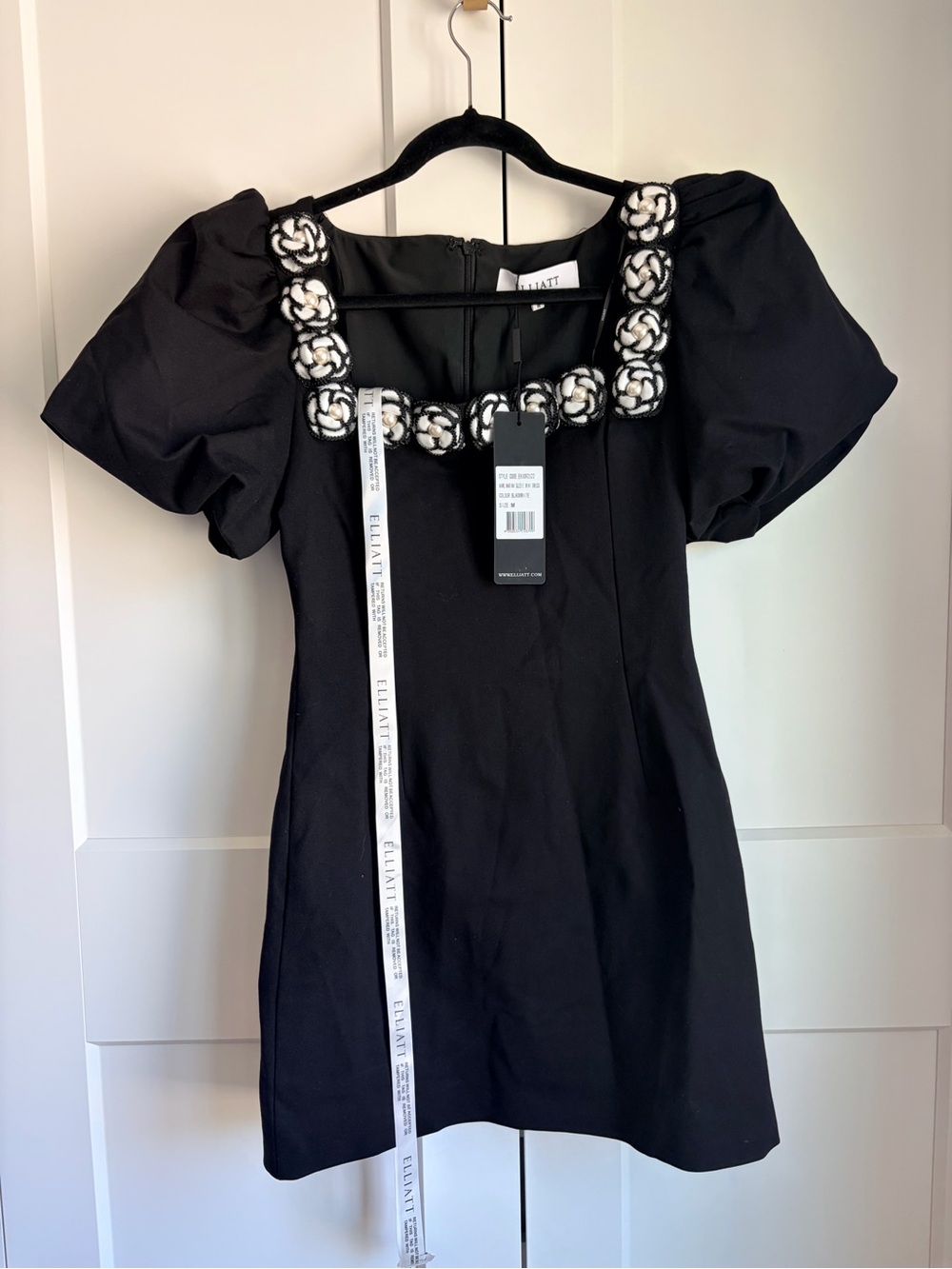 Elliatt Black Mini Dress with Floral-Trim Square Neckline | M - Picture 2 of 6